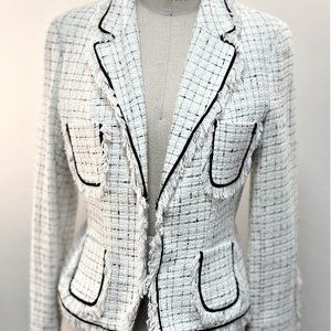 CHANEL-STYLE WHITE & BLACK CHECKED LINED JACKET, MADE IN FRANCE